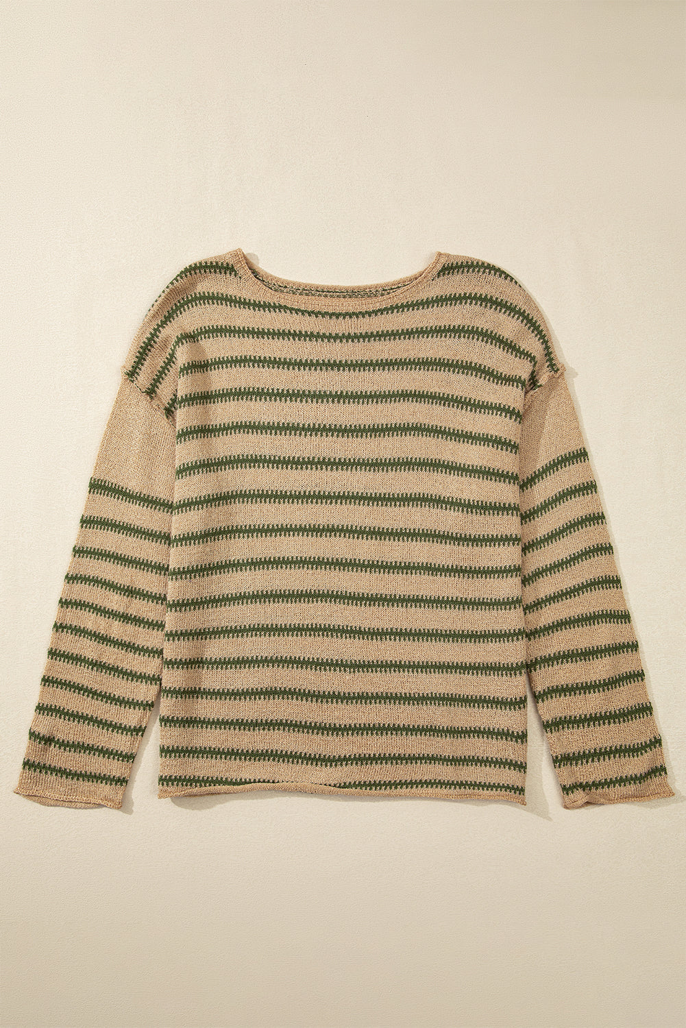 Green Stripe Drop Shoulder Casual Sweater