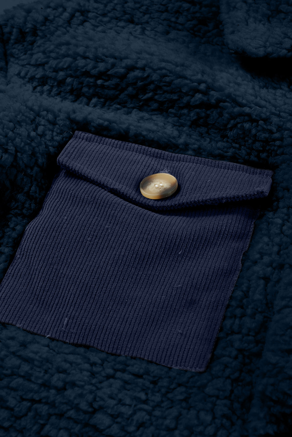 Blue Contrast Flap Pocket Single Breasted Elzeon Teddy Coat