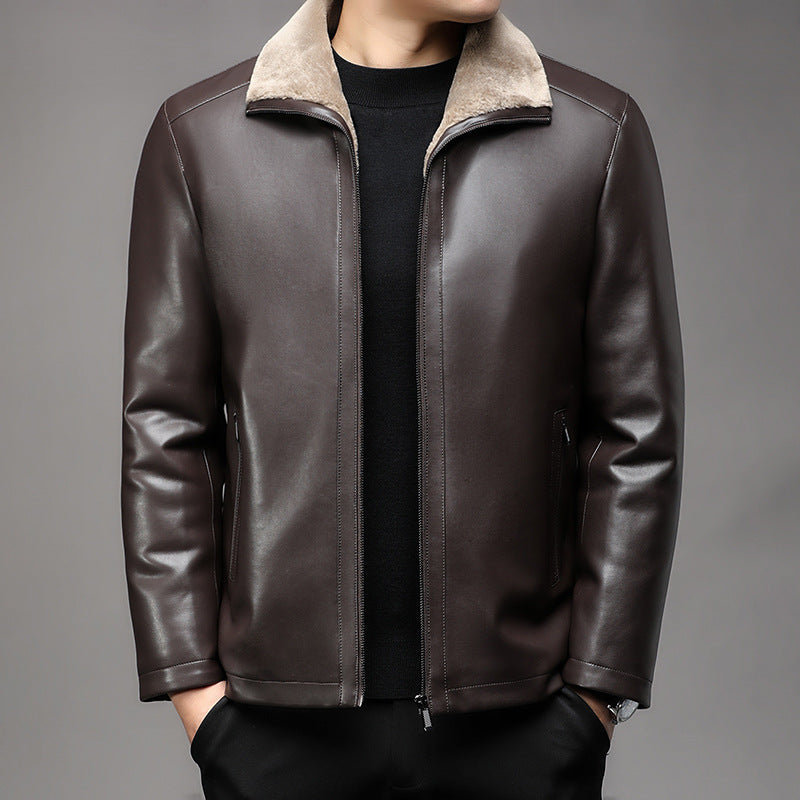 Jacket Business Warm Fur Lapel Fur Integrated Fleece-lined Thickened Elzeon Leather Coat