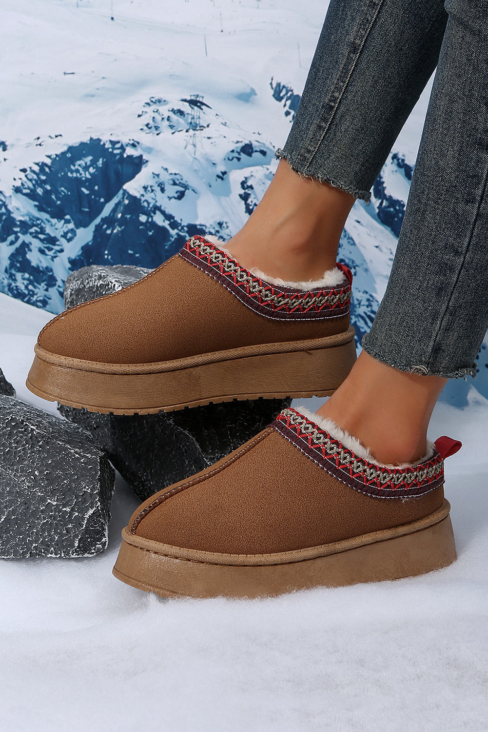 Chestnut Contrast Print Suede Plush Lined Snow Elzeon Boots