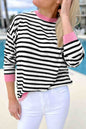 Bright Green Striped Contrast Edge Long Sleeve Top