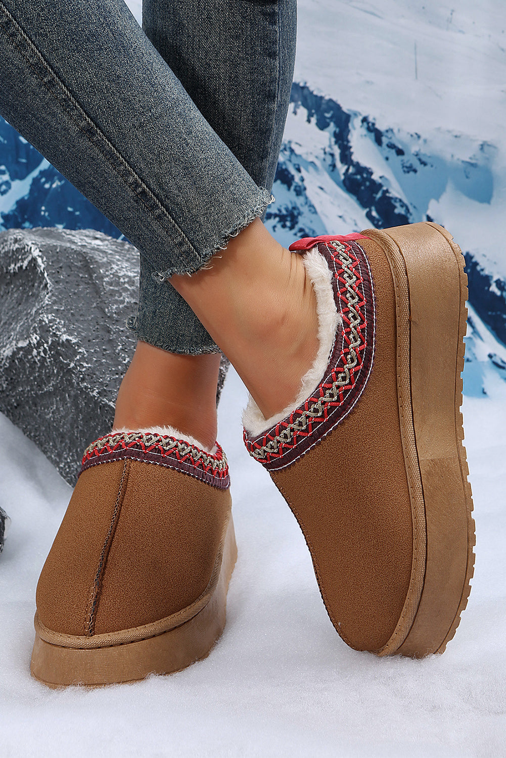 Chestnut Contrast Print Suede Plush Lined Snow Elzeon Boots