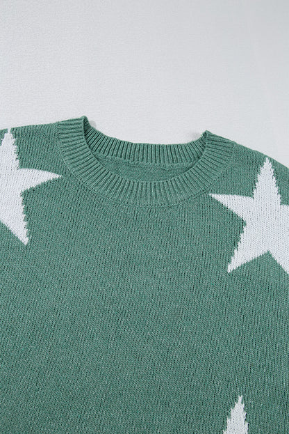 Khaki Star Pattern Drop Shoulder Sweater