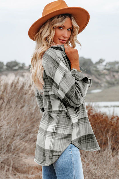 Brown Plaid Flap Pockets Shacket