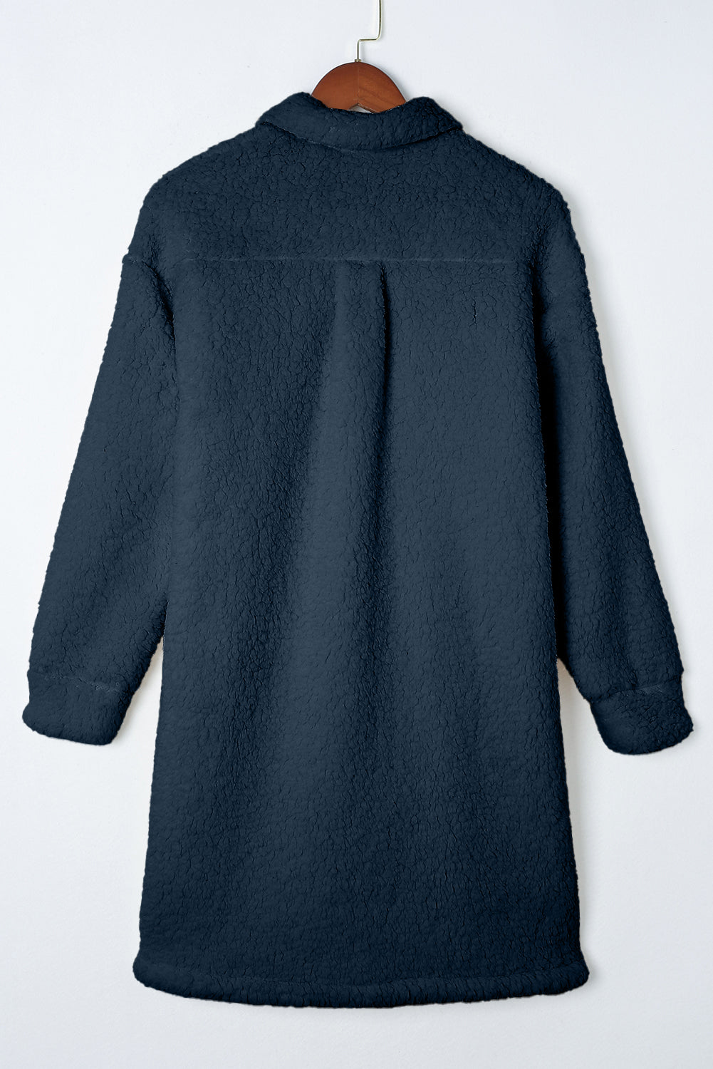 Blue Contrast Flap Pocket Single Breasted Elzeon Teddy Coat