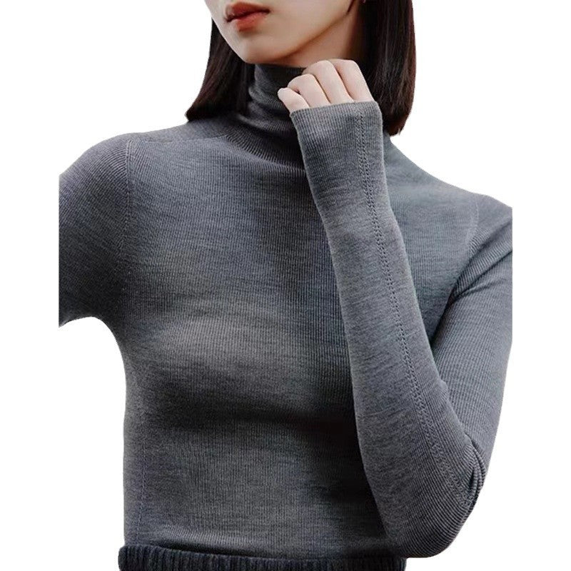 French Style Black Pile Collar Turtleneck Wool Sweater