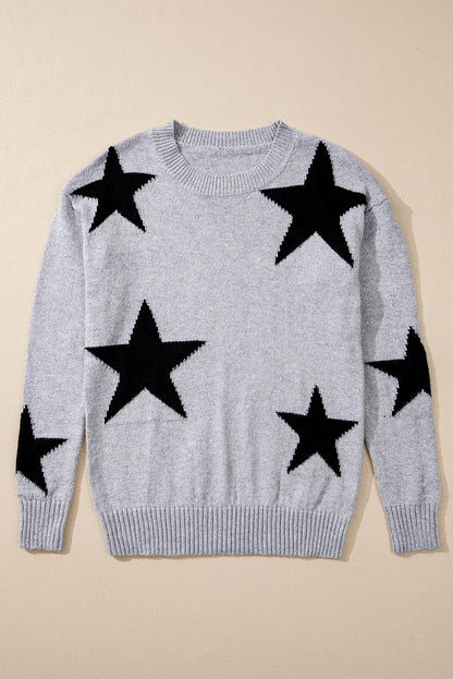 Khaki Star Pattern Drop Shoulder Sweater