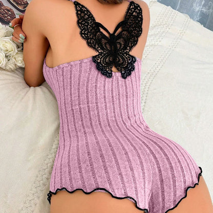 Women's Fashion Butterfly Back Pajamas Lace Strap One-piece Elzeon Pajamas