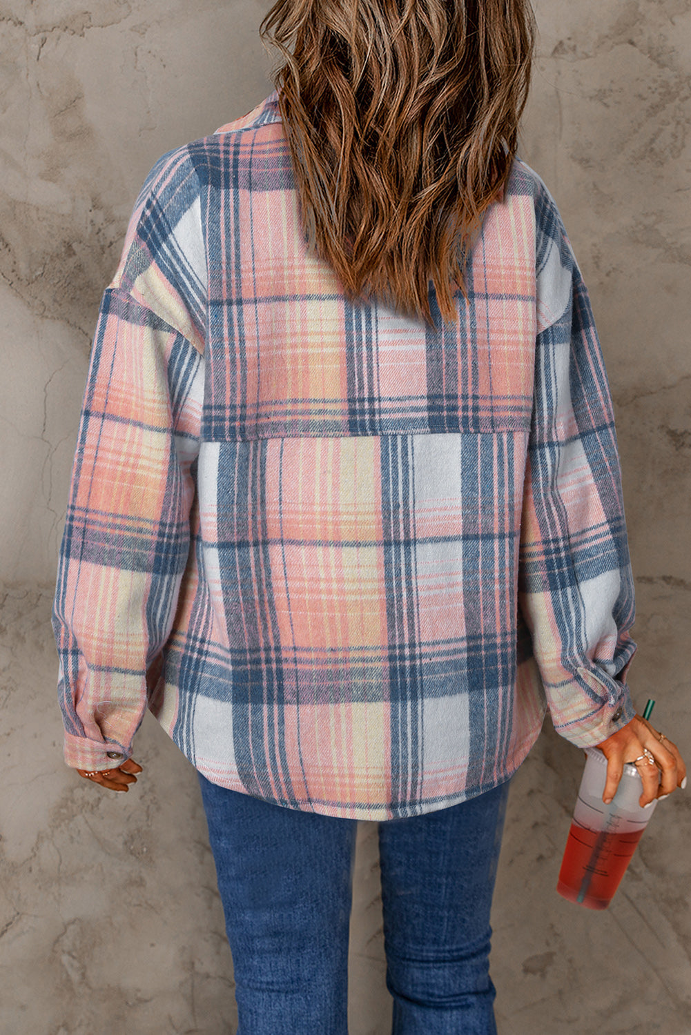 Brown Plaid Flap Pockets Shacket