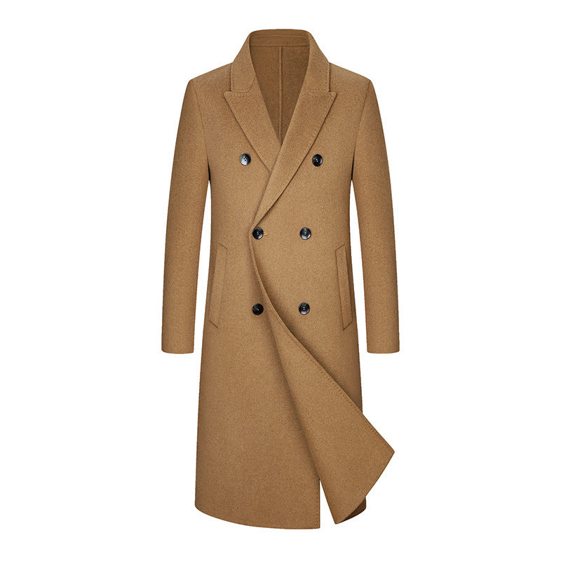 Woolen Coat Trench Coat Double Breasted Long Below The Knee Elzeon Men's Jacket