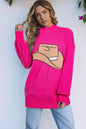 Rose Red YEEHAW Cowboy Hat Drop Shoulder Oversized Elzeon Sweater