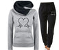 Love Heart Printed Sports Suit Hooded Sweatshirt Top And Drawstring Pants Fashion Casual Clothing For Women