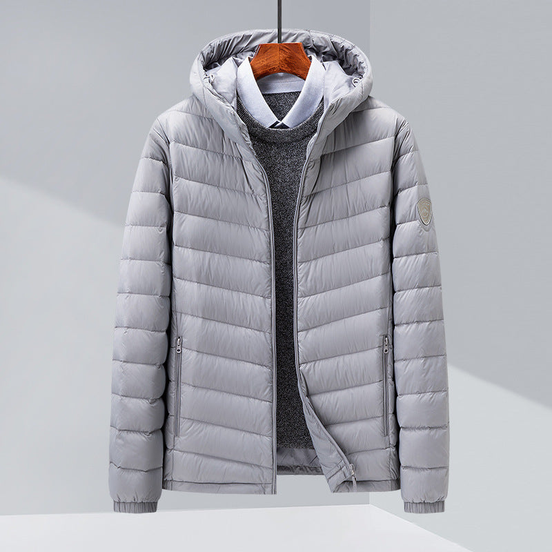 Men's Thin Hood Down Jacket Trendy Korean Slim Fit White Duck Down