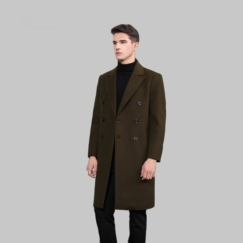 Woolen Coat Trench Coat Double Breasted Long Below The Knee Elzeon Men's Jacket