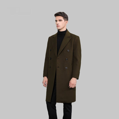 Woolen Coat Trench Coat Double Breasted Long Below The Knee Elzeon Men's Jacket