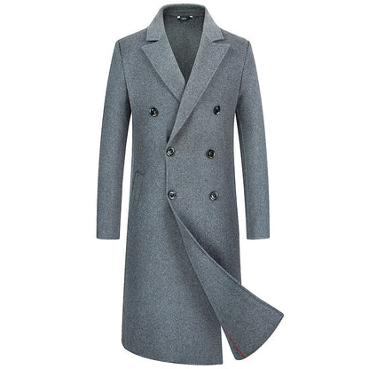 Woolen Coat Trench Coat Double Breasted Long Below The Knee Elzeon Men's Jacket