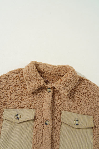 Blue Contrast Flap Pocket Single Breasted Elzeon Teddy Coat