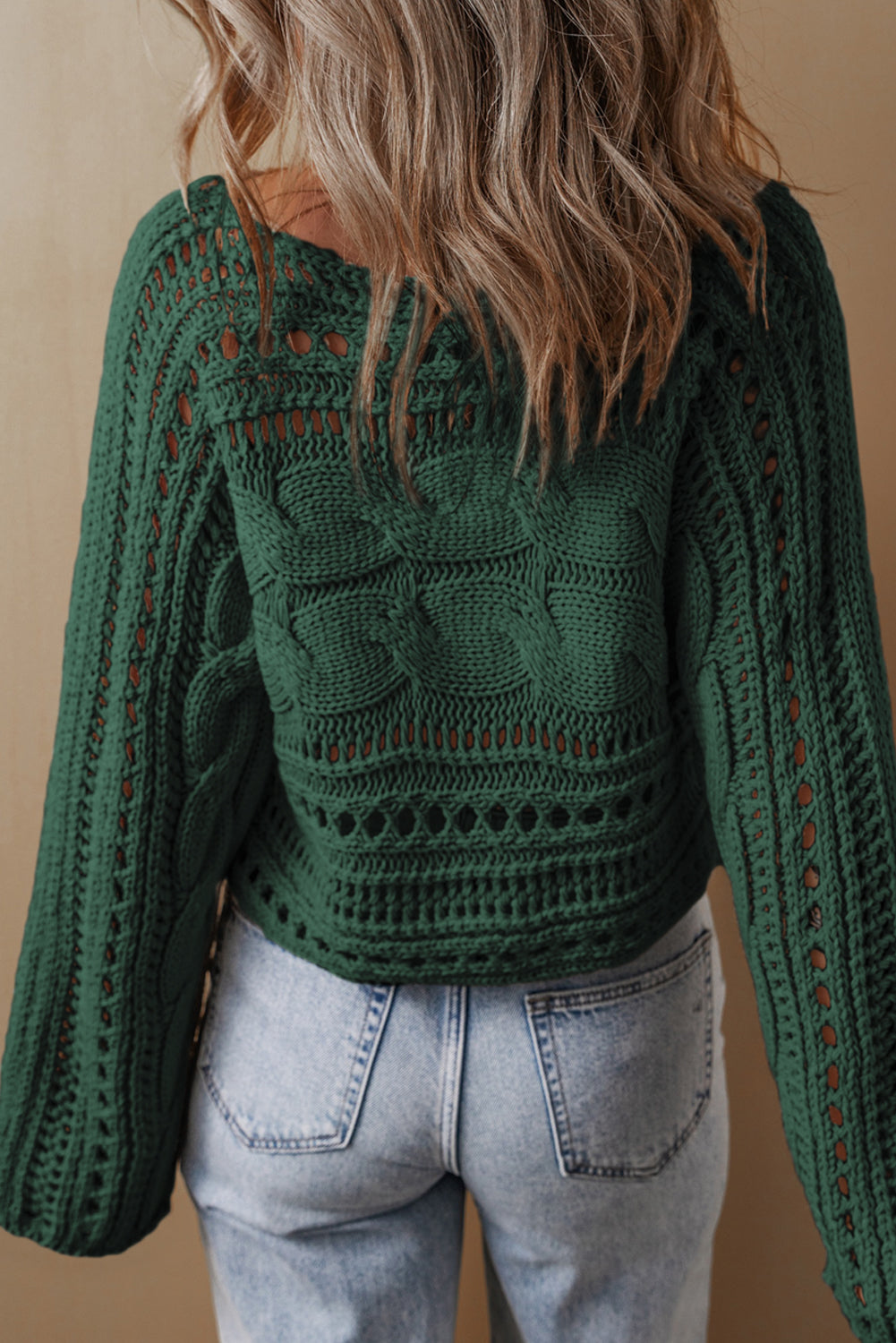 Smoke Gray Hollow-out Cable Knit Cropped Elzeon Sweater