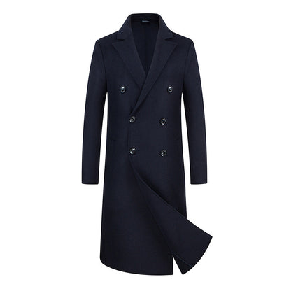 Woolen Coat Trench Coat Double Breasted Long Below The Knee Elzeon Men's Jacket