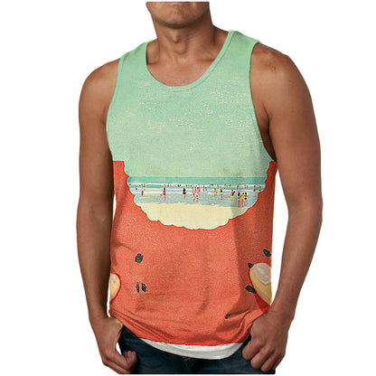 Trendy Men's Clothing Vest Printed Beach Casual Sports Men Vest