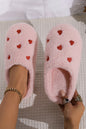 Pink Heart Shape Embroidered Slip On Plush Slippers