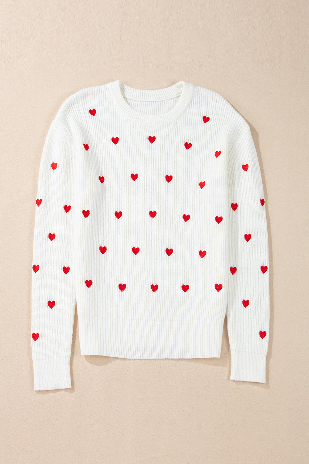 Rose Red Heart Shape Drop Shoulder Round Neck Elzeon Sweater