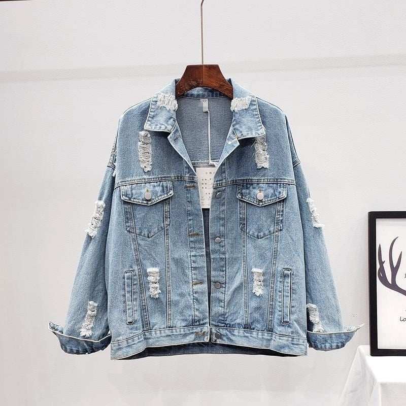 Loose Aesthetic Style Jacket Heavy Elzeon Ripped Denim