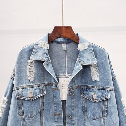 Loose Aesthetic Style Jacket Heavy Elzeon Ripped Denim