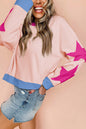 Light Pink Star Patchwork Exposed Seam Oversized Sweatshirt