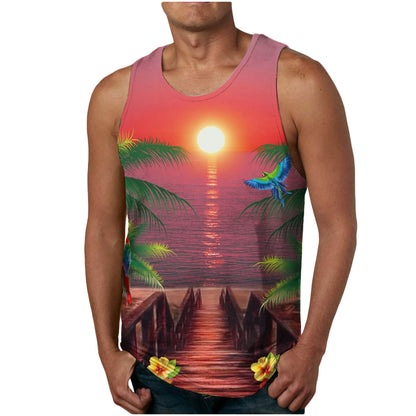 Trendy Men's Clothing Vest Printed Beach Casual Sports Men Vest