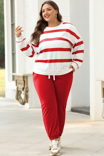 Brown Stripe Striped Drop Shoulder Pullover and Jogger Pants Set