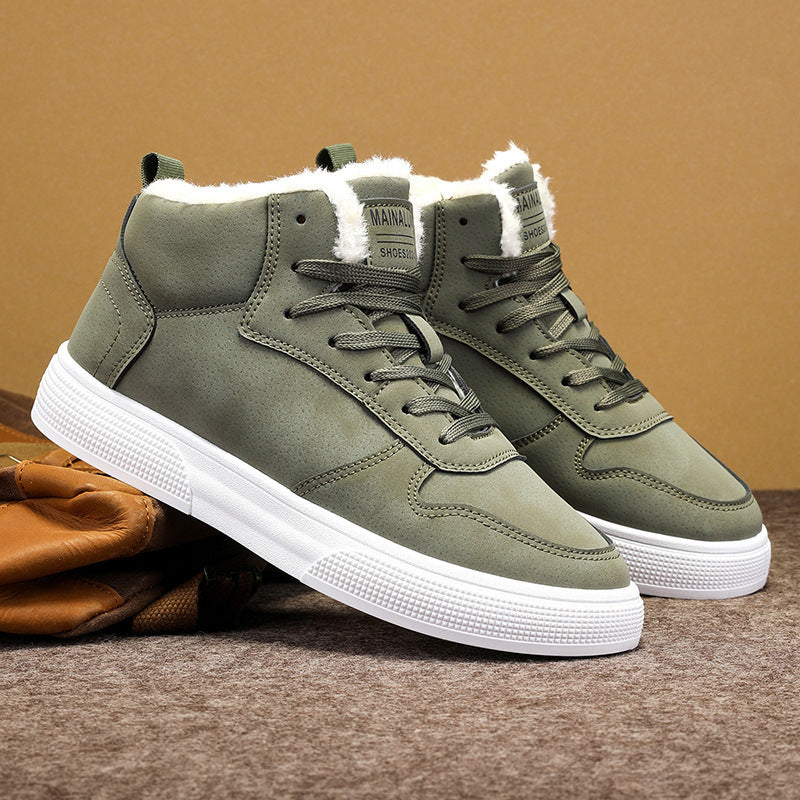 Plus Size Men's High-top Winter Warm Fleece-lined Casual Fashion Sports Cotton Shoes