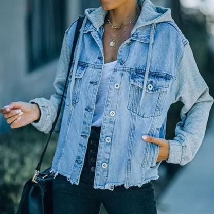 Loose Casual Large Denim Hoodie Coat