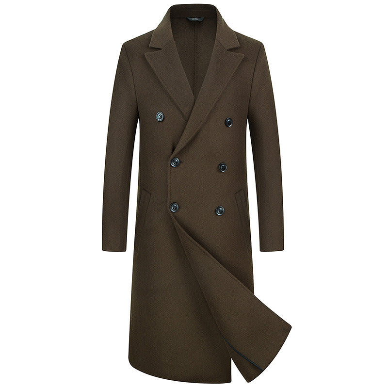 Woolen Coat Trench Coat Double Breasted Long Below The Knee Elzeon Men's Jacket