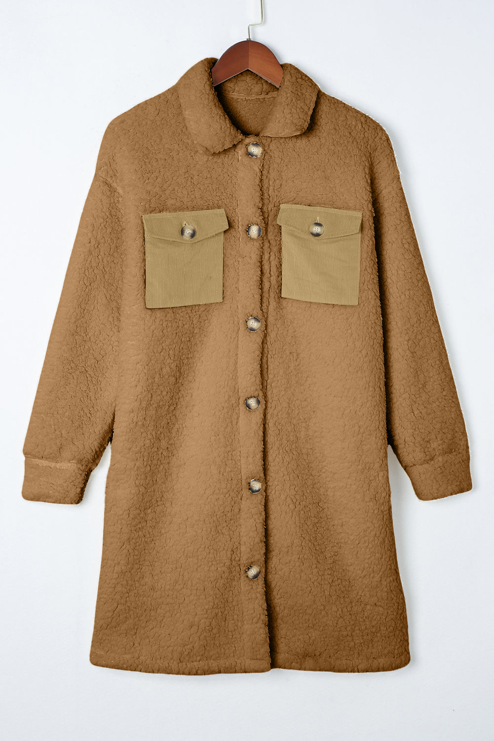 Blue Contrast Flap Pocket Single Breasted Elzeon Teddy Coat