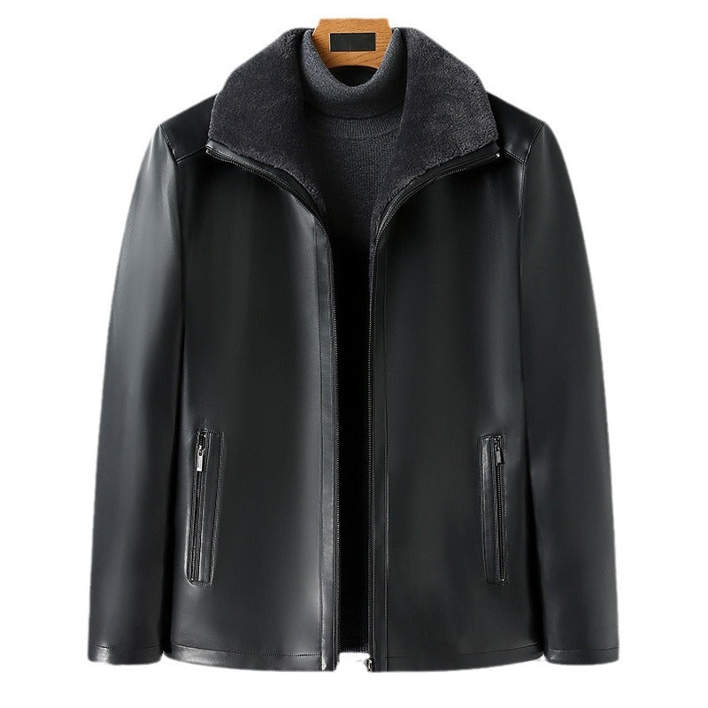 Jacket Business Warm Fur Lapel Fur Integrated Fleece-lined Thickened Elzeon Leather Coat