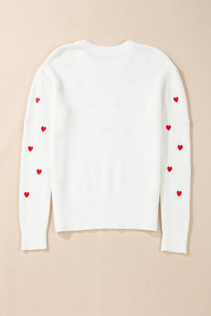 Rose Red Heart Shape Drop Shoulder Round Neck Elzeon Sweater