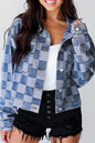 Light Blue Checkered Patchwork Button up Elzeon Denim Jacket