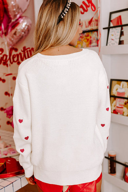 Rose Red Heart Shape Drop Shoulder Round Neck Elzeon Sweater