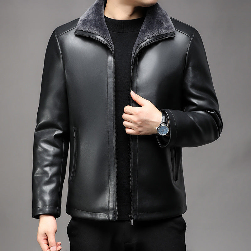 Jacket Business Warm Fur Lapel Fur Integrated Fleece-lined Thickened Elzeon Leather Coat