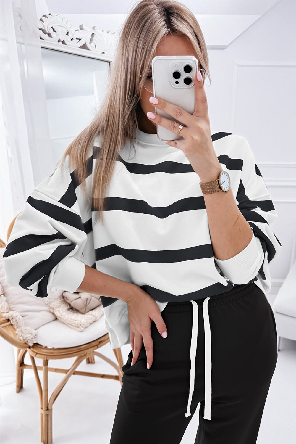 Brown Stripe Striped Drop Shoulder Pullover and Jogger Pants Set