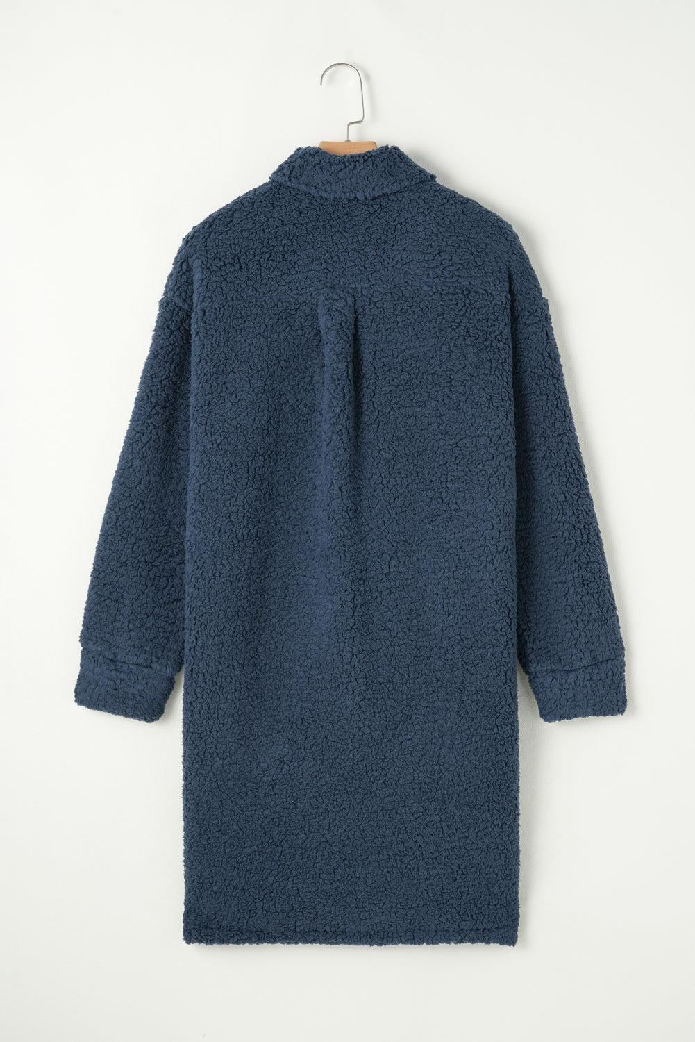 Blue Contrast Flap Pocket Single Breasted Elzeon Teddy Coat