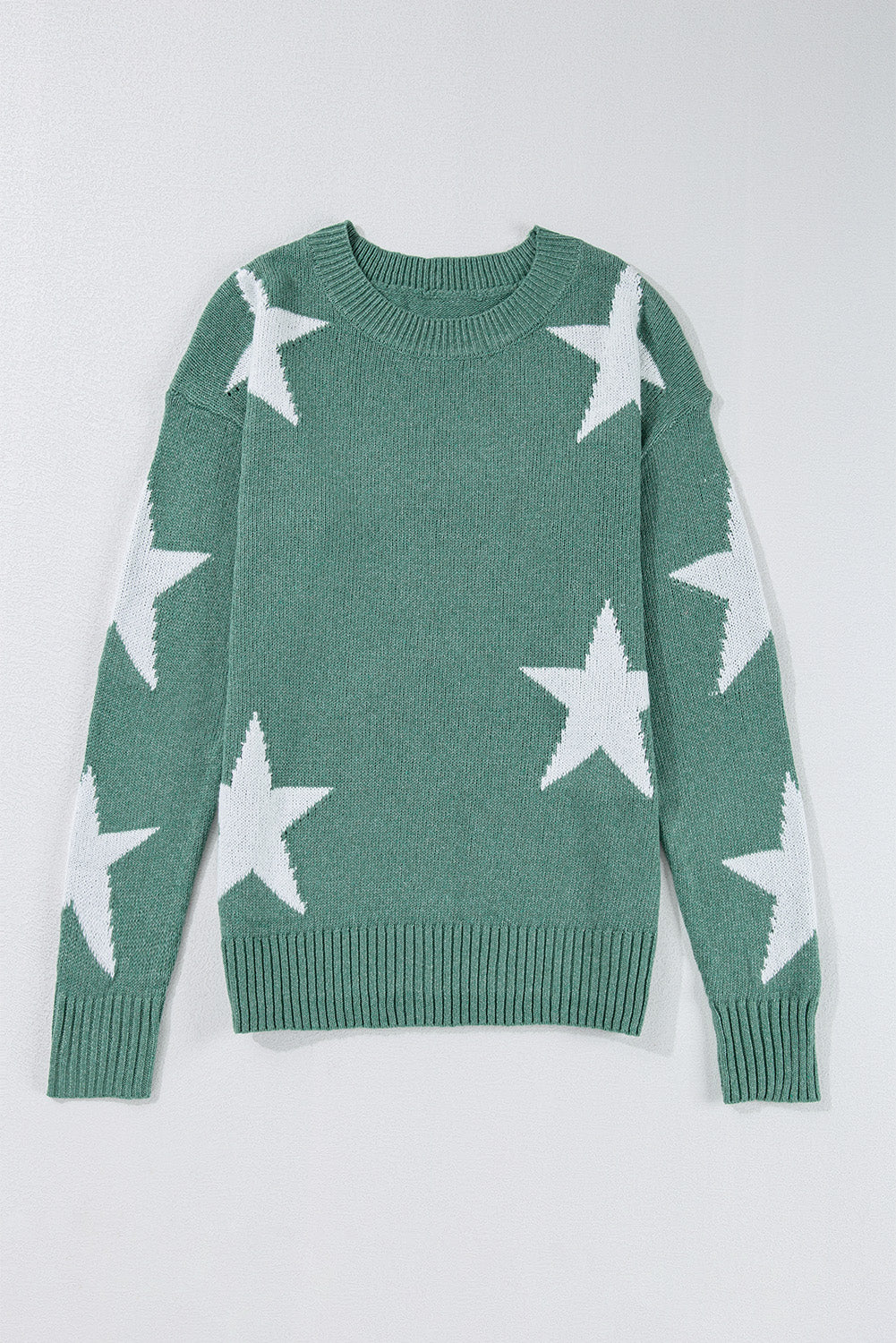 Khaki Star Pattern Drop Shoulder Sweater