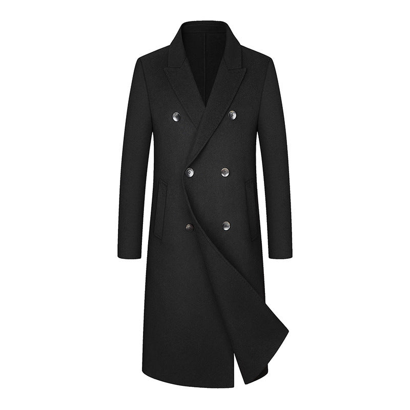 Woolen Coat Trench Coat Double Breasted Long Below The Knee Elzeon Men's Jacket