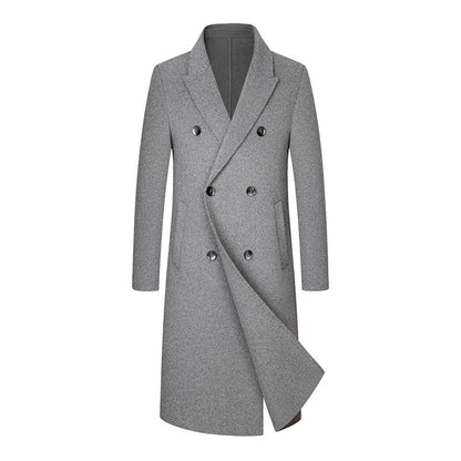 Woolen Coat Trench Coat Double Breasted Long Below The Knee Elzeon Men's Jacket