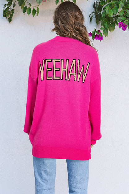 Rose Red YEEHAW Cowboy Hat Drop Shoulder Oversized Elzeon Sweater