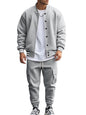 Men's loose sports suit with stand collar baseball jacket, trousers and fleece elzeon casual jacket