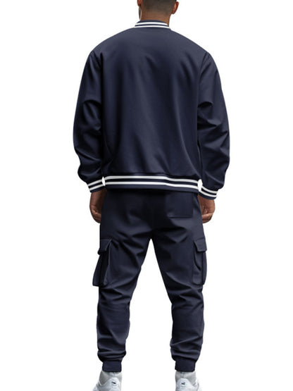 Men's loose sports suit with stand collar baseball jacket, trousers and fleece elzeon casual jacket