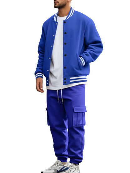 Men's loose sports suit with stand collar baseball jacket, trousers and fleece elzeon casual jacket