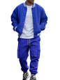 Men's loose sports suit with stand collar baseball jacket, trousers and fleece elzeon casual jacket